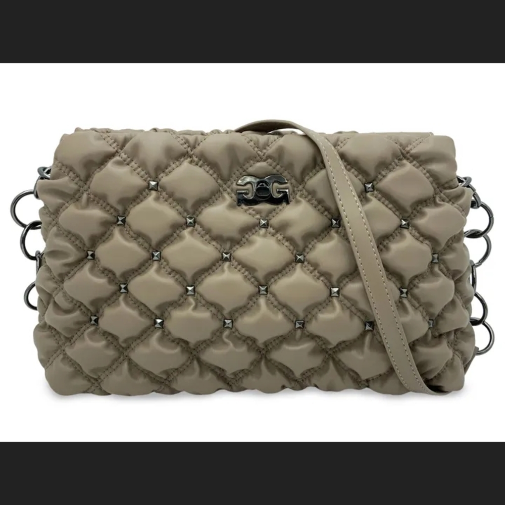 Tan Quilted Crossbody Bag with Bubble Pattern